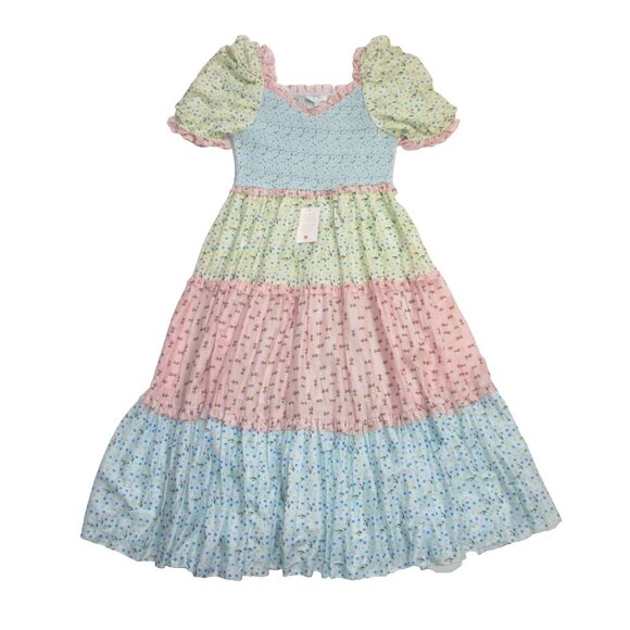 NWT Ivy City Co. Emily Midi in Spring Floral Patchwork Smocked Dress L - Picture 1 of 7